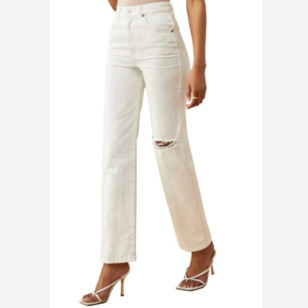 Reformation Jeans Womens White Cowboy High Rise Straight Jeans with distressed